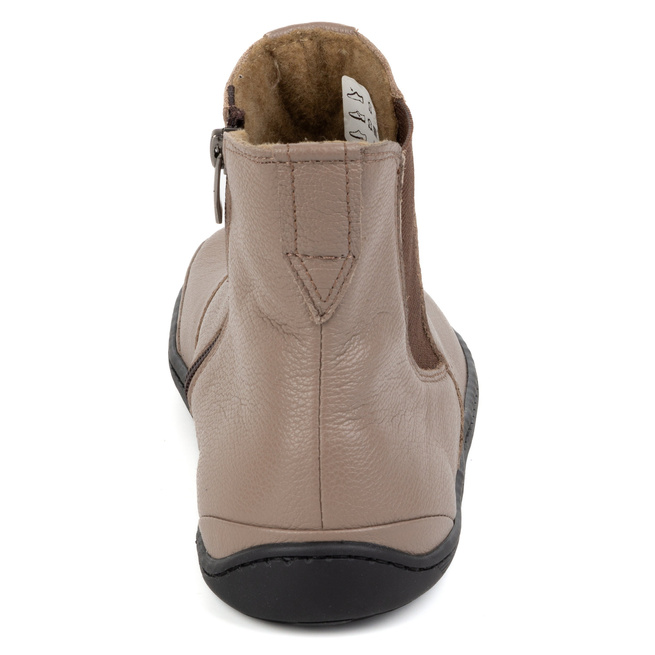 Damskie buty barefoot sztyblety z zamkiem ocieplane 1263 ciemno beżowe