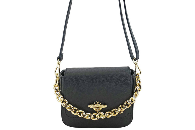 Módní kožená kabelka se zlatým řetízkem - černá