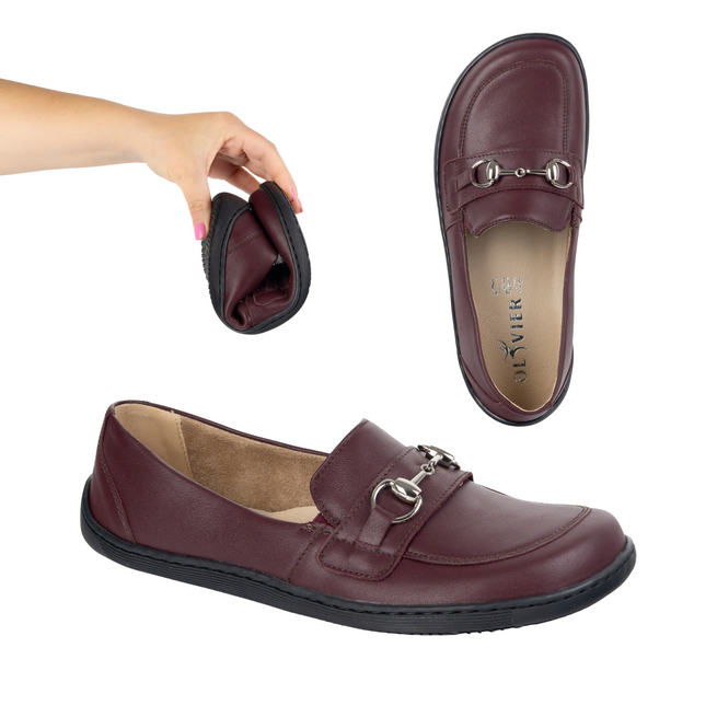 Dámské minimalistické kožené mokasíny Barefoot 1288AR burgundy