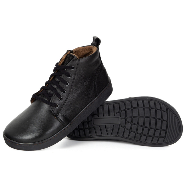 Buty damskie zimowe barefoot skórzane Z-B04 czarne