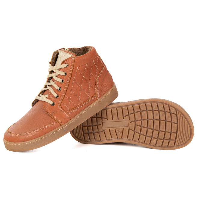 Buty damskie zimowe barefoot skórzane Z-B05 rude – ocieplane, zero-drop, szeroki przód