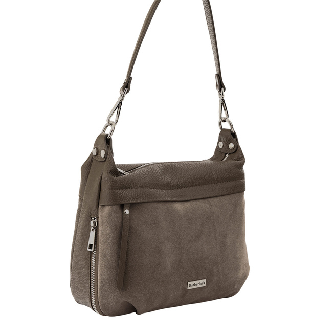 Kožená kabelka se semišovým akcentem - tmavě béžová