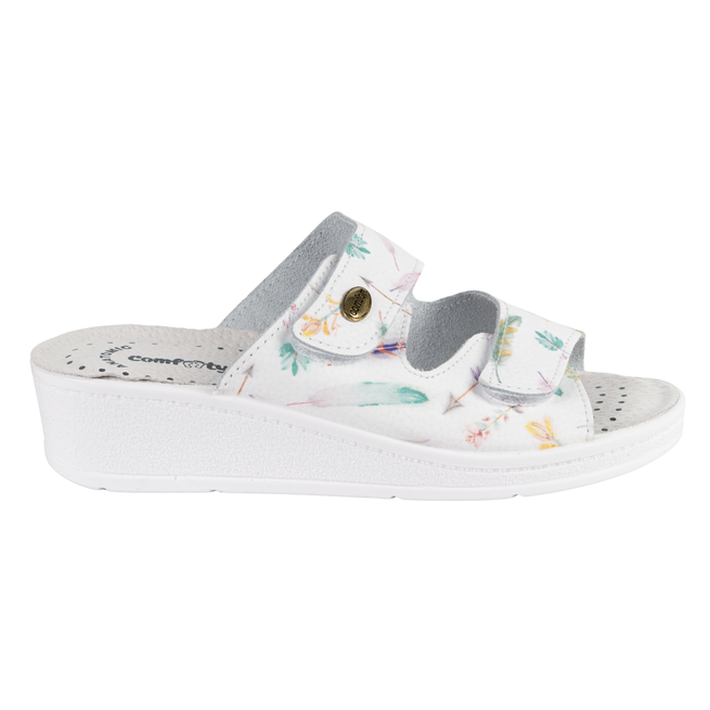 Buty skórzane damskie klapki regulowane medyczne GIULIA w piórka