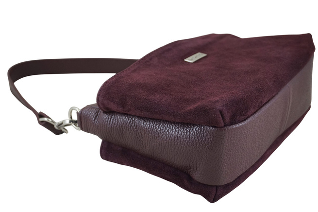 Prostorná poštovní taška z kůže a semiše - bordó