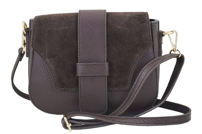 Kabelka do ruky s klopou ze semiše - Hnědá tmavá