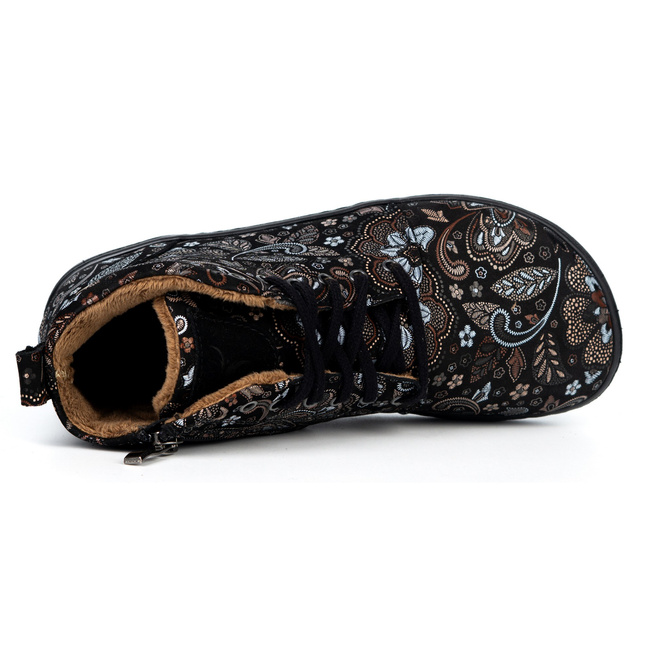 Dámské barefoot kožené zimní boty Z-B04 černé s hnědými vzory 