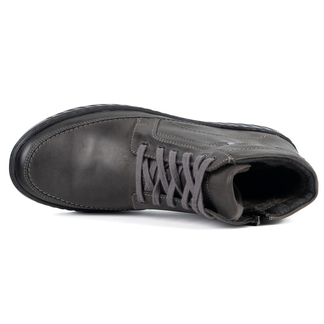 Pánské zateplené boty 964 K-40 šedé kožené vázané na zip