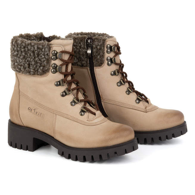 Dámské kožené boty zateplené zimní boty 330BB beige