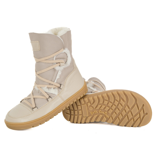 Botki damskie BAREFOOT skórzane 1802 beżowe+naturalny baran