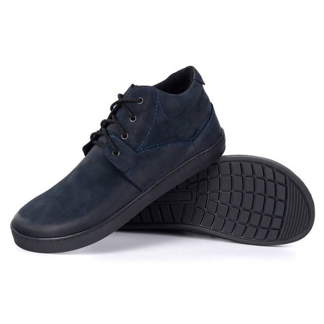 Buty męskie barefoot ocieplane skórzane Olivier 116KZ granatowe