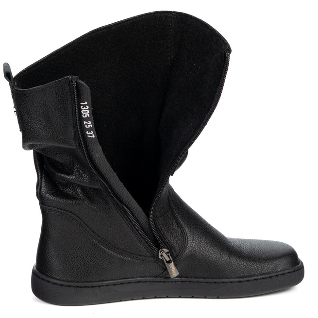 Buty Damskie botki BAREFOOT skórzane ocieplane Freja polskie czarne licowe