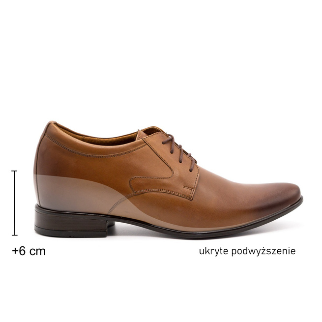 Buty męskie wizytowe skórzane P11 podwyższające + 6cm  brązowe