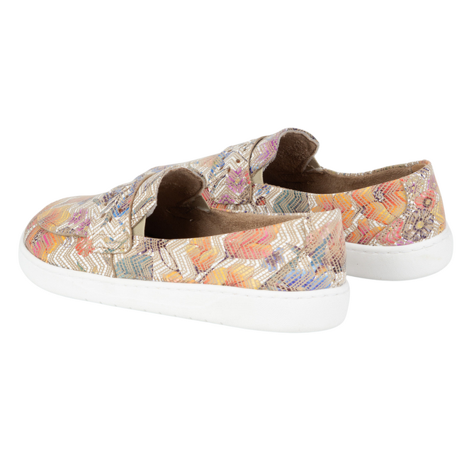 Dámské barefoot mokasíny Inga s širokou přední částí POLISH flowers beige
