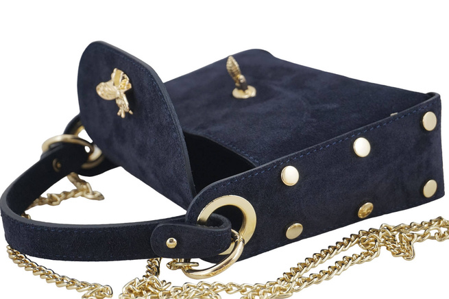 Semišová kabelka se zlatými doplňky - tmavě modrá