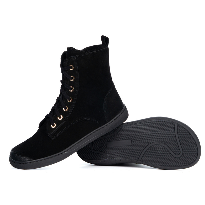 Buty damskie barefoot zimowe skórzane Olivier Liv 1303 ocieplane czarne nubuk
