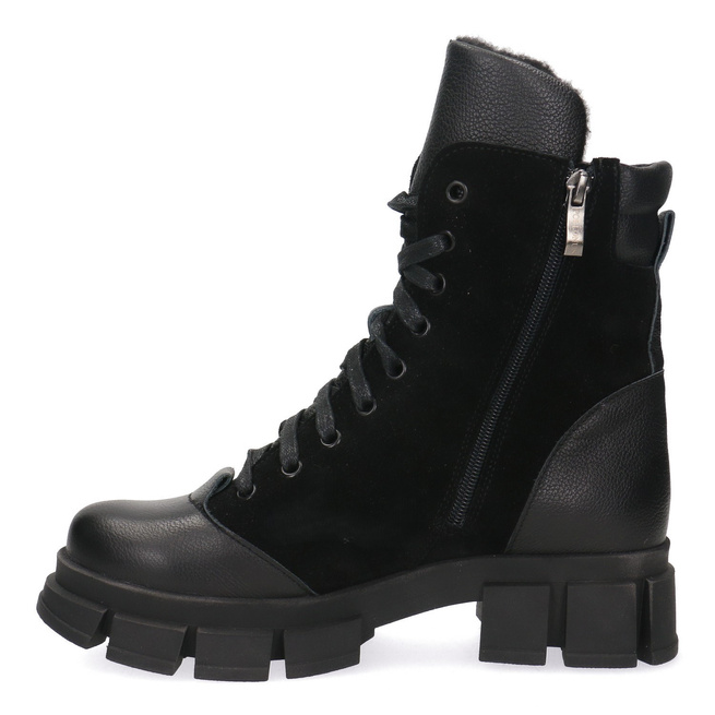 Pollonus black verona + velur zateplené dámské boty na zip 5-1581-007