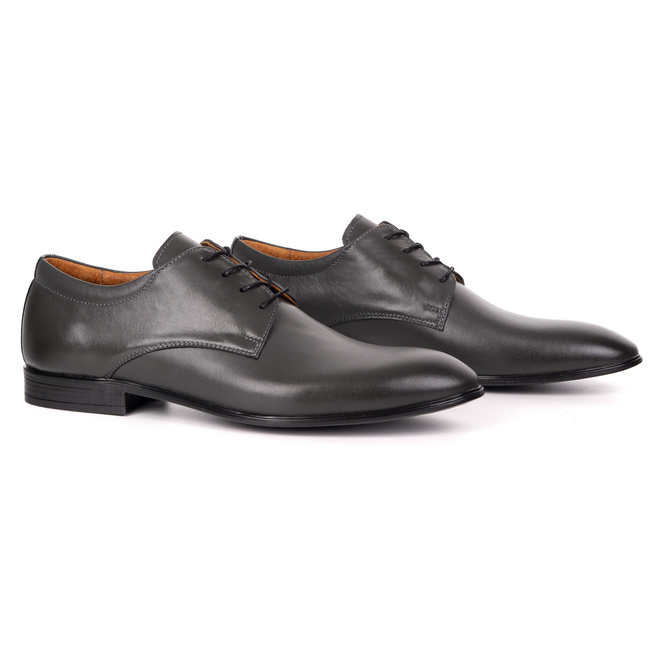 Buty męskie skórzane wizytowe Olivier 484 szare – klasyczne półbuty derby