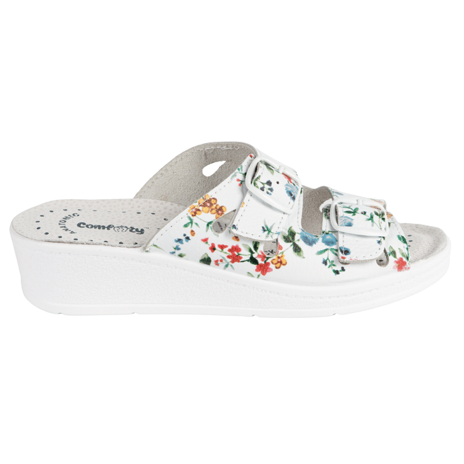 Damskie klapki medyczne skórzane regulowane MIA w kwiaty