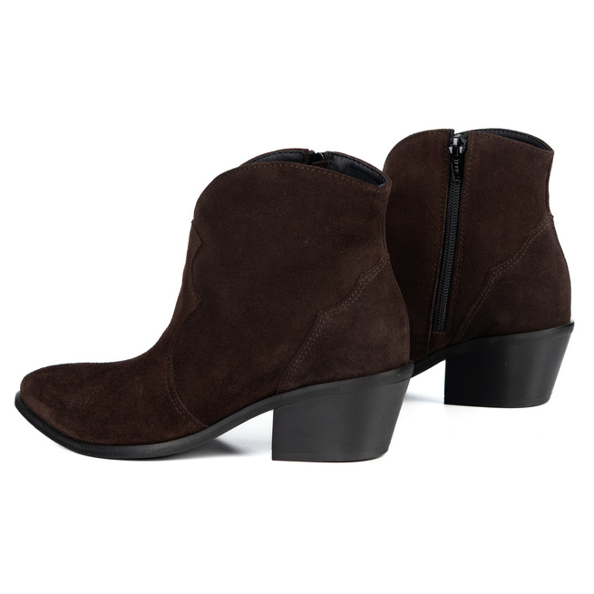 Olivier Monroe – damskie botki kowbojki skórzane brązowe zamszowe