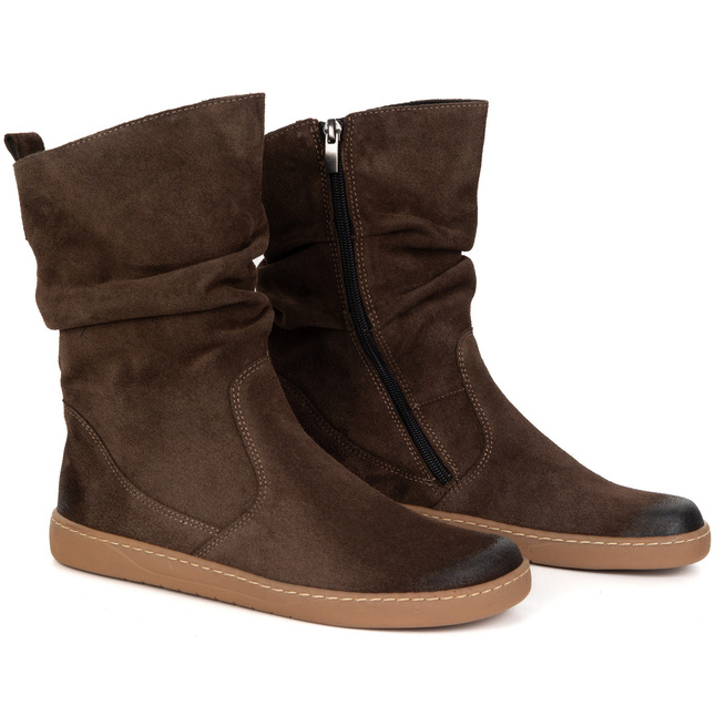 Buty Damskie botki BAREFOOT skórzane ocieplane Freja polskie brązowe