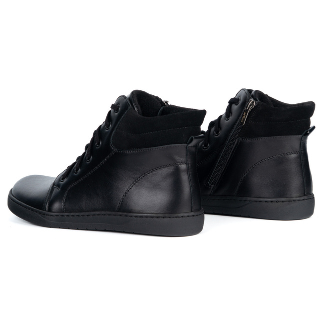 Buty damskie barefoot zimowe skórzane Olivier WINTER czarne za kostkę z zamkiem