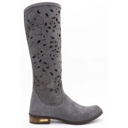 Damskie kozaki ażurowe KWIATY ciemny szary