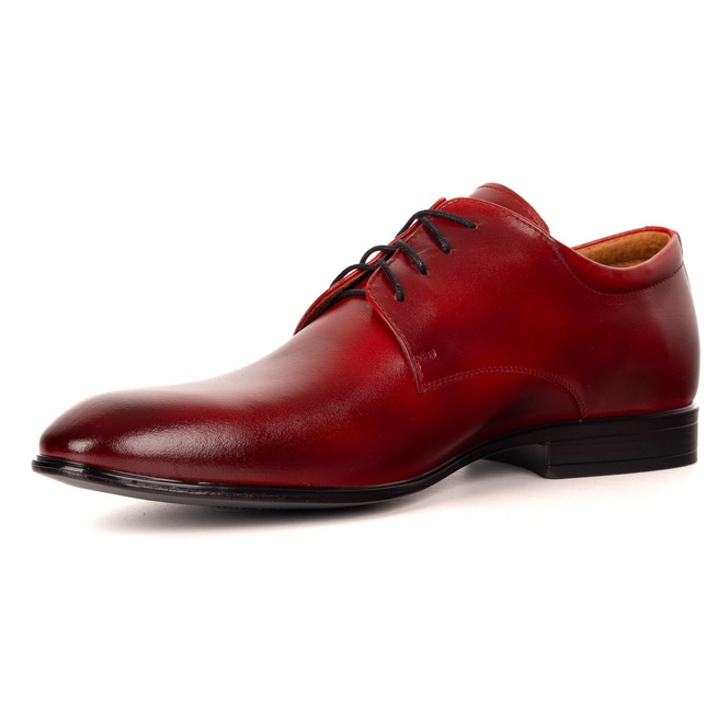 Buty męskie skórzane wizytowe Olivier 484 czerwone – klasyczne półbuty derby