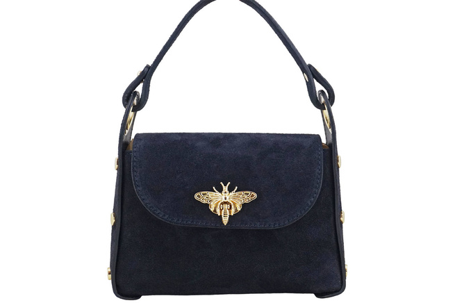 Semišová kabelka se zlatými doplňky - tmavě modrá