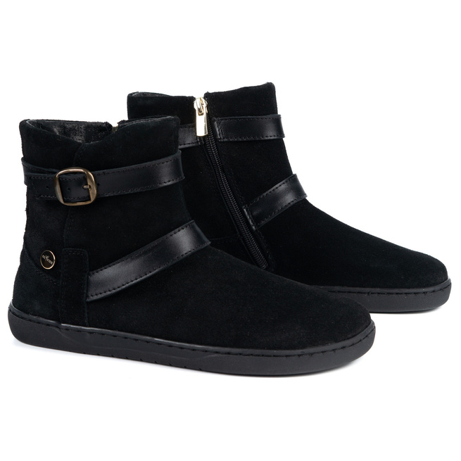 Zimowe botki barefoot skórzane Jasper zamszowe zero drop czarne