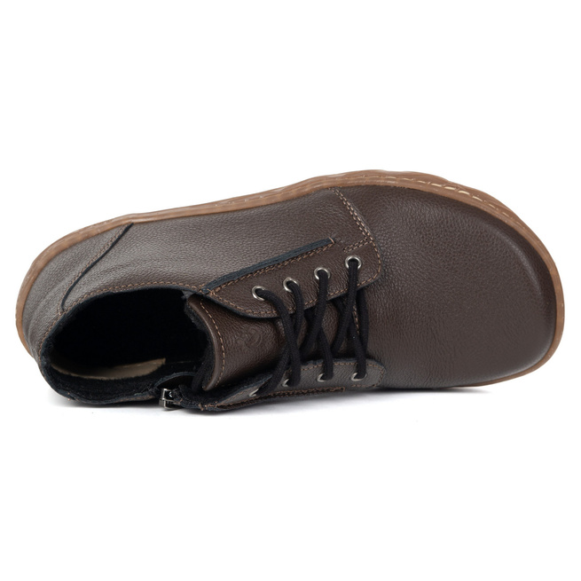 Buty damskie skórzane BAREFOOT lekko ocieplone za kostkę z zamkiem 787/2 brązowe