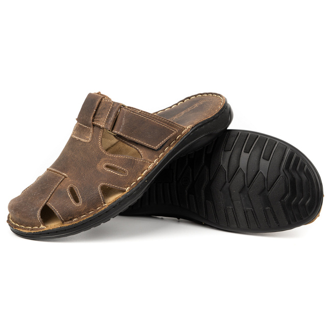 Pánské kožené žabky 0223W Khaki