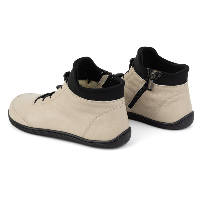 BAREFOOT dámské vlněné zateplené kožené boty 0767W ecru