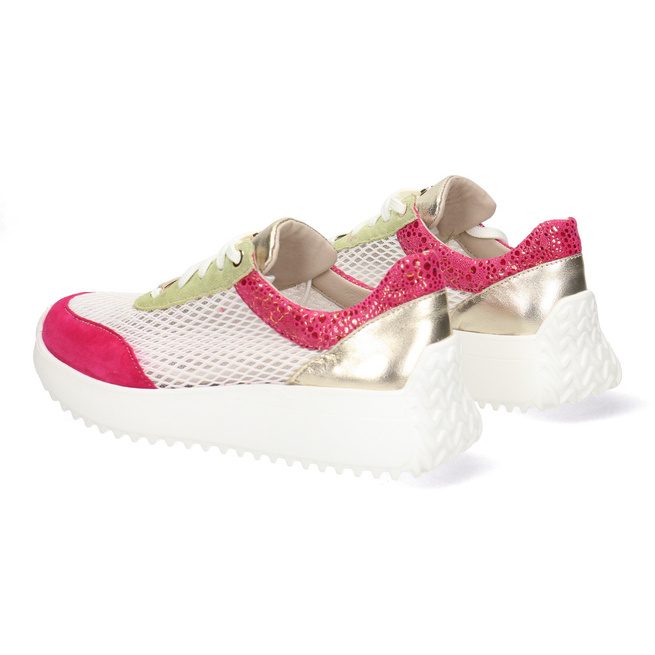 Skórzane Sneakersy Damskie Biały/Fuksja Pollonus 5-1733-002