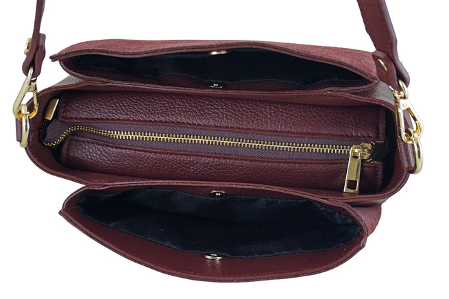 Torebka miejska z naturalnego zamszu i skóry - Bordowa