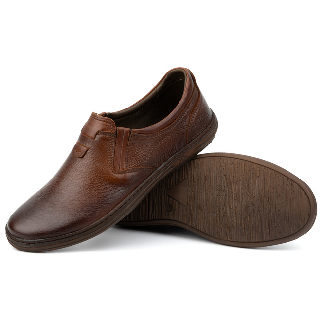 Buty męskie skórzane wsuwane 7152DT brązowe