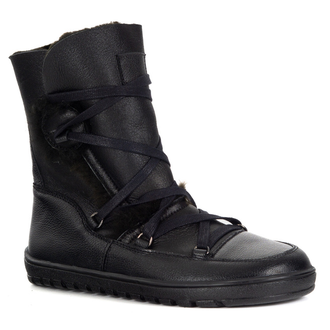 Botki damskie BAREFOOT skórzane 1802POL czarny+baran