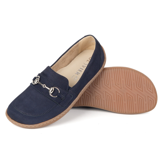 Dámské minimalistické kožené mokasíny Barefoot 1288AR navy blue nubuk