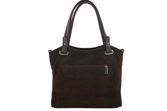 Duża elegancka torebka z naturalnej skóry i zamszu - Brązowa ciemna