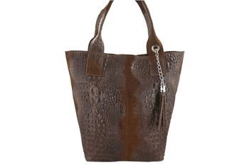 Modny worek skórzany - CROCO - Brązowy