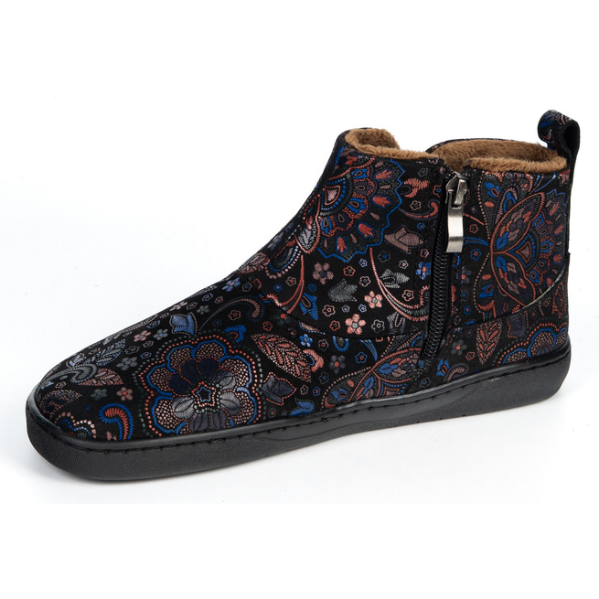 Buty damskie zimowe barefoot skórzane Z-B07 w kwiaty na zamek