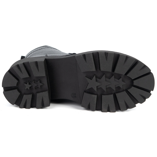 Botki damskie skórzane Olivier 404BB sznurowane na słupku z zamkiem czarne