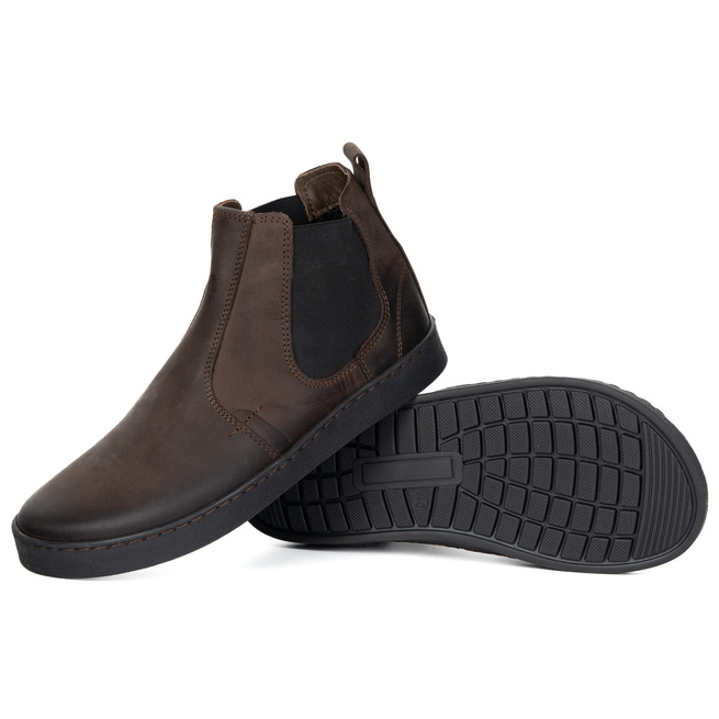 Buty męskie sztyblety barefoot skórzane Olivier 100KZ ciemny brąz