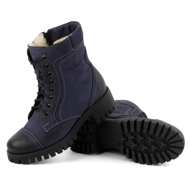 Dámské kožené boty zateplené zimní boty 272BB navy blue