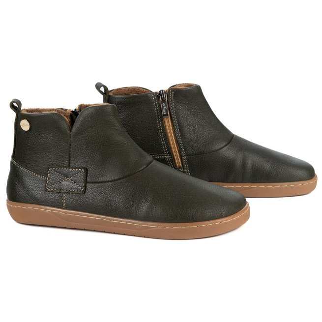 Buty damskie zimowe barefoot skórzane na zamek Z-B07 oliwkowe