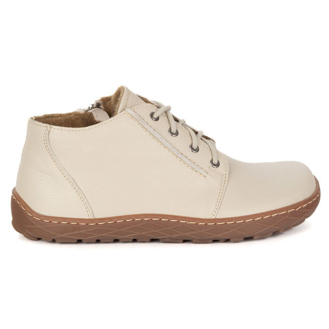 Buty damskie skórzane BAREFOOT lekko ocieplone za kostkę z zamkiem 787/2 beżowe