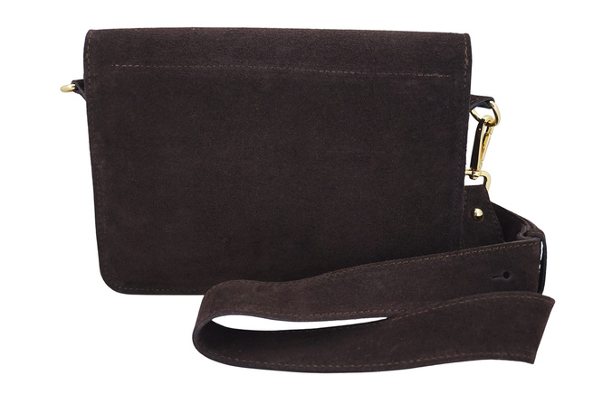 Semišová poštovní taška se širokým popruhem - Hnědá tmavá