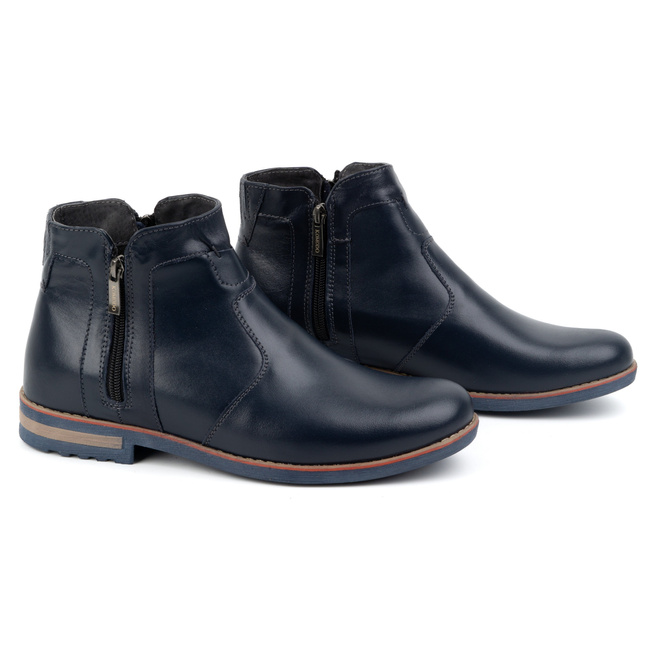 Pánské zateplené zimní kožené boty 887K navy blue