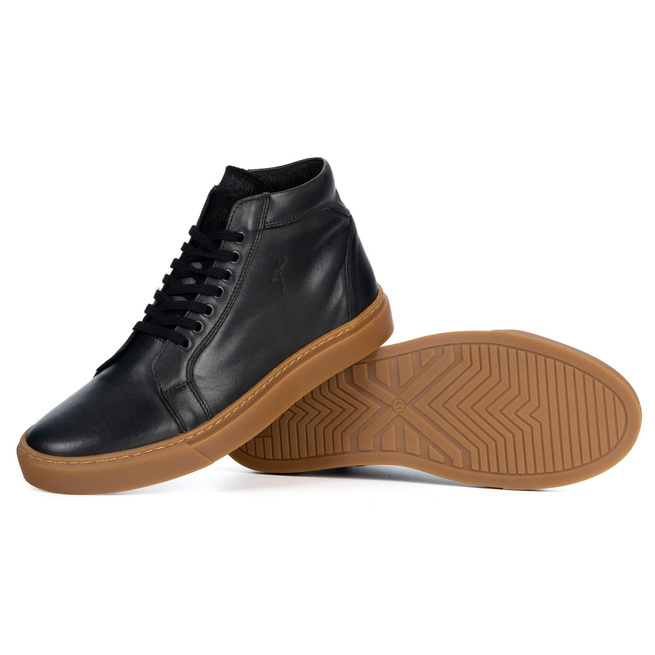 Pánské kožené tenisky 532KNT vysoká přechodová obuv černá