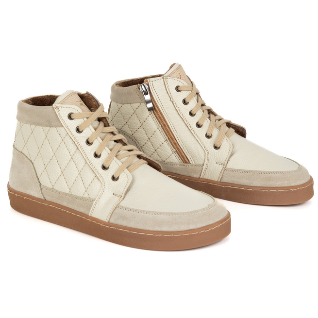 Buty damskie zimowe barefoot skórzane Z-B05 ecru