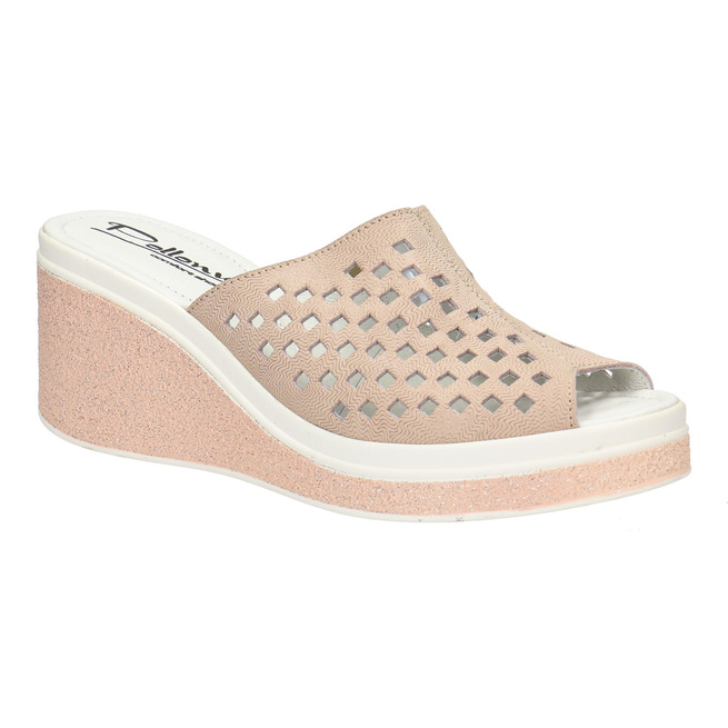 Dámské kožené žabky na platformě Pollonus pink/gold 5-1264-007